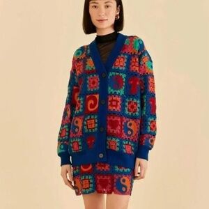 FARM Rio Crochet Icons Cardigan multicolored size S blue red pink